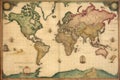 Old map of the world. Vintage style. Old paper texture, Antique World Map on Mercators Projection, AI Generated Royalty Free Stock Photo