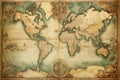 old map of the world on a wooden background, vintage style, Antique World Map on Mercators Projection, AI Generated Royalty Free Stock Photo