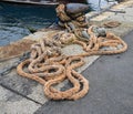 old marine rope in a harbour Royalty Free Stock Photo