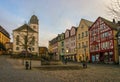Old Market square of Hachenburg, Rheinland-Pfalz, Germany at sunset Royalty Free Stock Photo