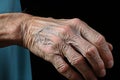 Old matron navigating with aid, a close up of an experienced hand