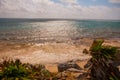 Old Maya Beach in Tulum, Mexico, Yucatan, Riviera Maya. Beautiful Tropical landscape and Caribbean sea on a Sunny day