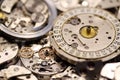 Old mechanical watches with gears and cogs. Watch or clock mechanisms Royalty Free Stock Photo