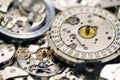 Old mechanical watches with gears and cogs. Watch or clock mechanisms Royalty Free Stock Photo