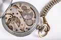 Old mechanism of an analog watch. Modes and mechanisms of the precision mechanism Royalty Free Stock Photo