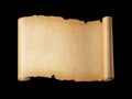 Old mediaeval paper sheet. Horizontal parchment scroll isolated on black Royalty Free Stock Photo