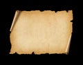 Old mediaeval paper sheet. Horizontal parchment scroll isolated on black Royalty Free Stock Photo