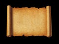 Old mediaeval paper sheet. Horizontal parchment scroll isolated on black Royalty Free Stock Photo