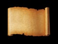 Old mediaeval paper sheet. Horizontal parchment scroll isolated on black Royalty Free Stock Photo