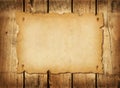 Old mediaeval paper sheet. Horizontal parchment scroll on a wood board Royalty Free Stock Photo