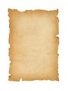 Old mediaeval paper sheet. Parchment scroll isolated on white Royalty Free Stock Photo