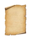 Old mediaeval paper sheet. Parchment scroll isolated on white with shadow Royalty Free Stock Photo
