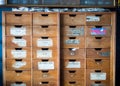 Old Medical Documents archived in vintage wooden drawer in old office