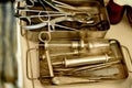 Old medical instruments in a metal box.Retro tool Royalty Free Stock Photo