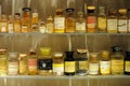 Old medicine in jars and bottles arranged on shelves on an exibition in UNESCO World Heritage Zollverein Coal Mine in Essen