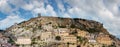 Old medieval Amantea town fortifications and Rocca Castle ruins on rocky hill top, province of Cosenza, Calabria, Italy