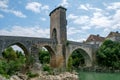 Old medieval bridge in historic French town Orthez. Royalty Free Stock Photo