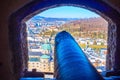 The medeival cannon in embrasure of Hohensalzburg Castle, Salzburg, Austria Royalty Free Stock Photo