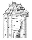 Old Medieval Castle Building Vintage Woodcut Style