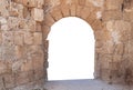 Old medieval castle passage and door isolated tower entrance