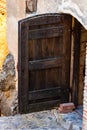 Old medieval castle wooden door