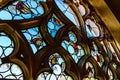 Old medieval colorful leaded-pane windows in gothic style Royalty Free Stock Photo