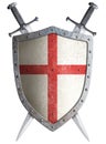 Old medieval crusader shield and two crossed