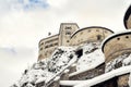 Old medieval european unassailable fortress or castle on hill at alpine austrian Kufstein city covered with big snow Royalty Free Stock Photo