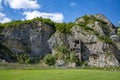 Old medieval fortress Golubac other side abandoned bulding from old mine, Serbia