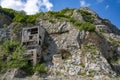 Old medieval fortress Golubac other side abandoned bulding from old mine, Serbia