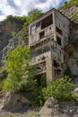 Old medieval fortress Golubac other side abandoned bulding from old mine, Serbia