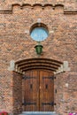 An old medieval, gothic church door at the historic castle. Old medieval ancient door Royalty Free Stock Photo