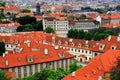 Old medieval houses, building, red tiled roofs in Prague, Czech Republic, panorama. Historical buildings in Prague Czechia Royalty Free Stock Photo