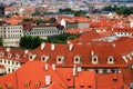 Old medieval houses, building, red tiled roofs in Prague, Czech Republic, panorama. Historical buildings in Prague Czechia Royalty Free Stock Photo