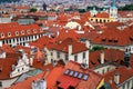 Old medieval houses, building, red tiled roofs in Prague, Czech Republic, panorama. Historical buildings in Prague Czechia Royalty Free Stock Photo