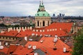 Old medieval houses, building, red tiled roofs in Prague, Czech Republic, panorama. Historical buildings in Prague Czechia Royalty Free Stock Photo