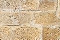 Old medieval italian stone wall, built with splitted blocks, recently restored