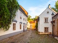 Old medieval narrow cobbled street and small ancient houses of Novy Svet, Hradcany district, Prague, Czech Republic Royalty Free Stock Photo