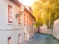 Old medieval narrow cobbled street and small ancient houses of Novy Svet, Hradcany district, Prague, Czech Republic Royalty Free Stock Photo