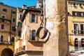 Old medieval pillory at the Piazza delle Erbe in Verona