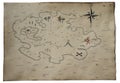 Old medieval pirate map with a treasure island. Pen drawing on vintage paper on insulated white background. Royalty Free Stock Photo