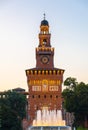 Old medieval Sforza Castle Castello Sforzesco and tower, Milan, Italy Royalty Free Stock Photo