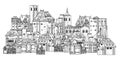 Old Medieval Town City Village Vintage Woodcut Royalty Free Stock Photo