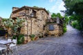 Old medieval village houses with steep narrow alley. Patones de Arriba Madrid Royalty Free Stock Photo