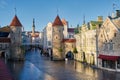 Viru Gate in Tallinn city. Cityscape of old town of Tallinn, Estonia