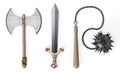 Old Medieval weapons white isolated on wh background. 3D illustration Royalty Free Stock Photo