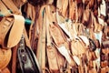 Old Medina souk Fez, artisan shop of colorful moroccan leather,