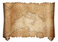 Old medieval mediterranean map scroll isolated