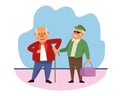 Old men with handbag and cane active senior characters