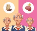 Old men patients of alzheimer disease thinking shoes and brain